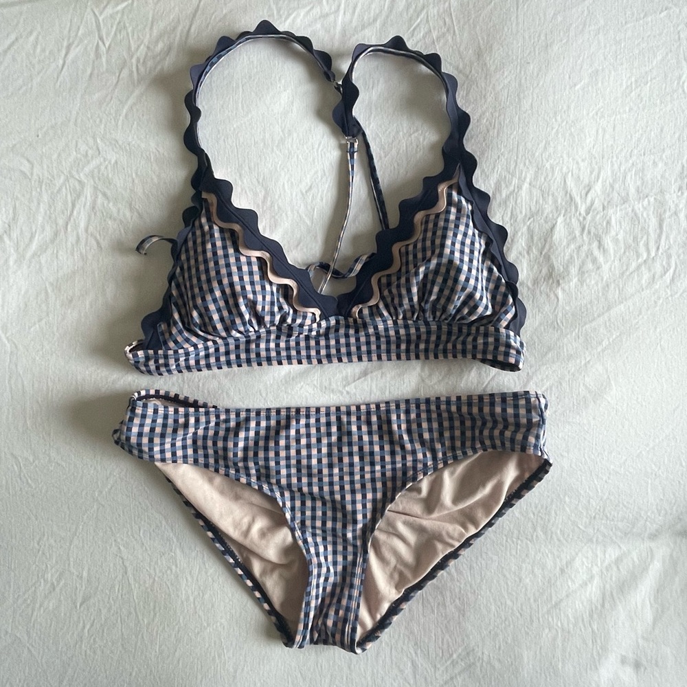 Xhilaration Blue & Pink Gingham Check Bikini top and bottom size large
